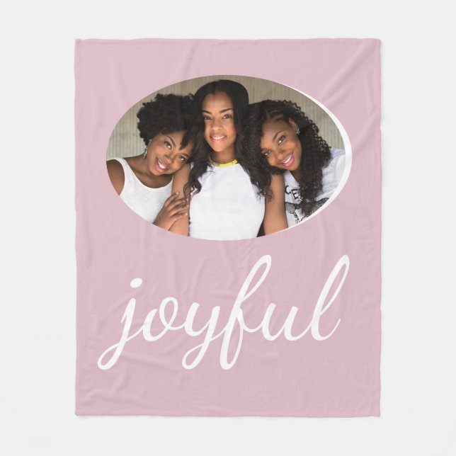 Joyful Pastel Pink Script Christmas Holiday Photo Fleece Blanket (Front)