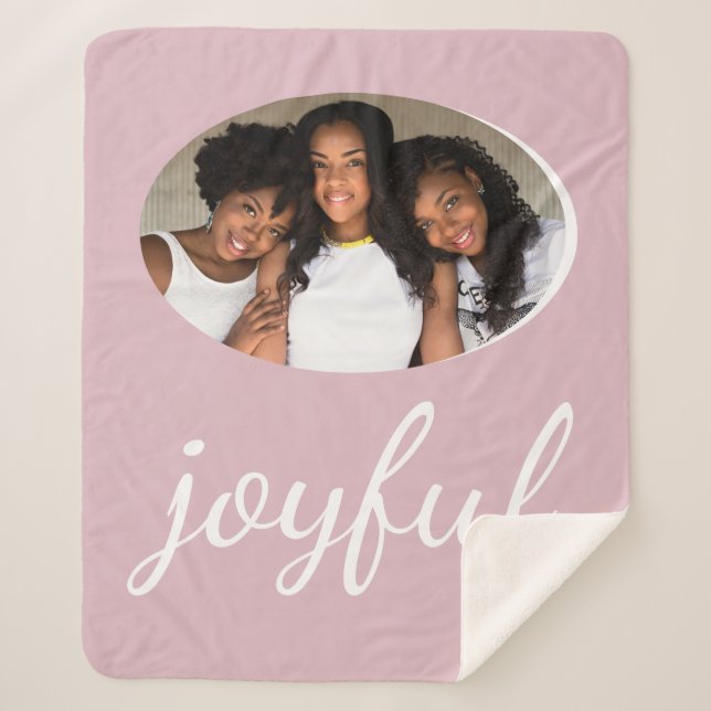 Joyful Pastel Pink Script Christmas Holiday Photo Sherpa Blanket (Front)