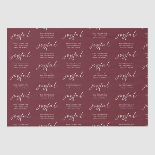 Joyful Pattern Merry Christmas Name Burgundy Tissue Paper (Front)