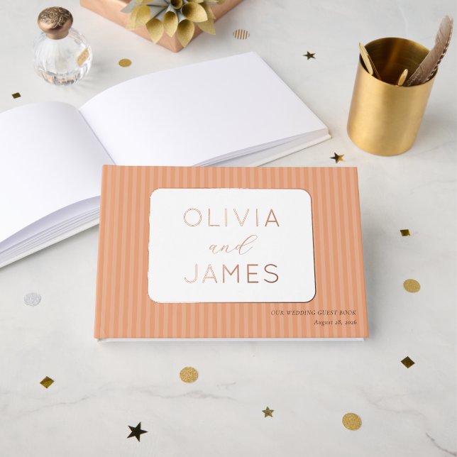 Joyful Peach Stars Guest Book (Front Open)