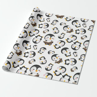 Joyful Penguins On White Wrapping Paper