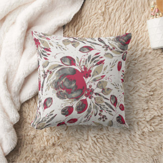 Joyful Peonies - Beige & Viva Magenta on White Cushion