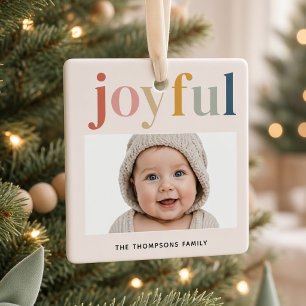 Joyful Personalised Baby Photo Modern Christmas  Ceramic Ornament