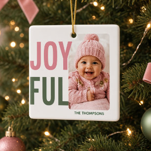 JOYFUL Personalised Family Photo Modern Christmas  Ceramic Ornament