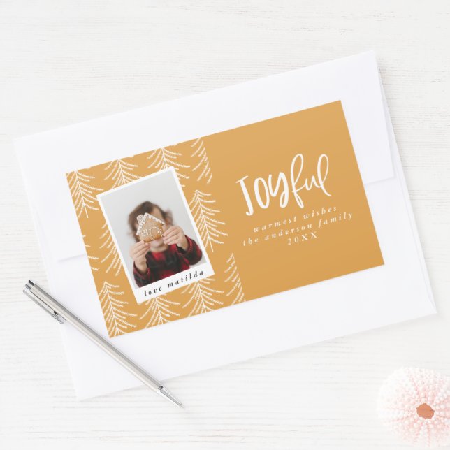 Joyful photo and Christmas tree holiday favour Rectangular Sticker (Envelope)