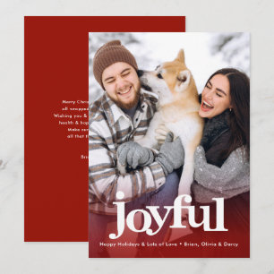 Joyful Photo Bold Typography Minimal Christmas Red Holiday Card