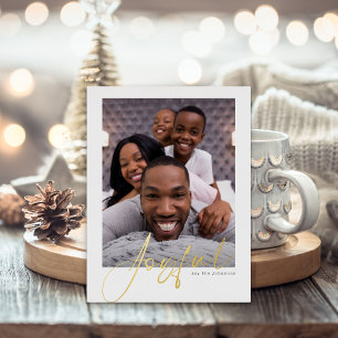 Joyful Photo Gold Foil Holiday Postcard
