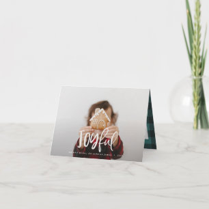 Joyful photo script text and tartan family holiday note card
