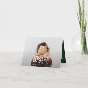 Joyful photo script text and tartan family holiday note card