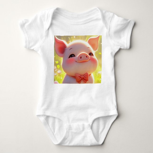 Joyful Piglet in the Meadow - Baby Bodysuit (Front)