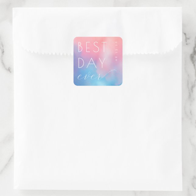 Joyful Pink Blue Gradient Square Sticker (Bag)