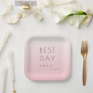 Joyful Pink Calligraphy Paper Plate