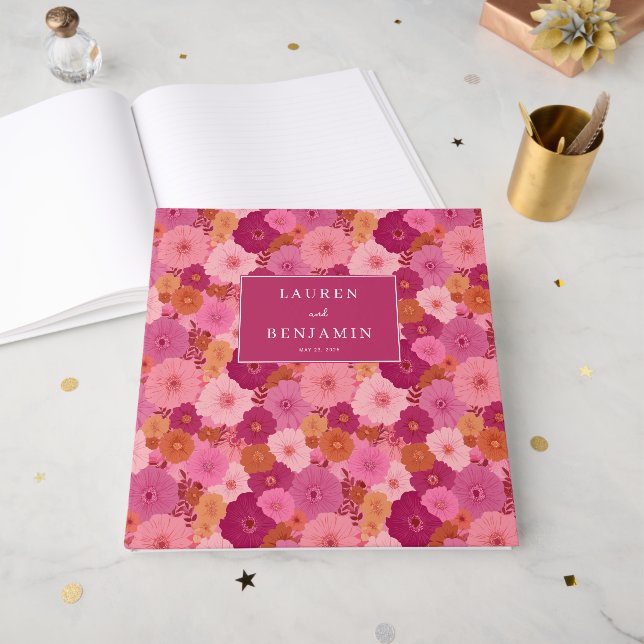 Joyful Pink Floral Celebration Guest Book (Front Open)