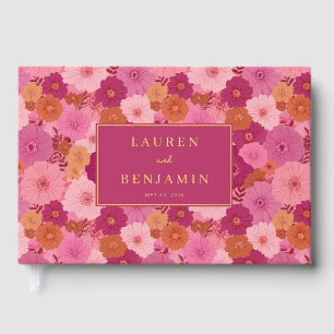 Joyful Pink Floral Wedding Invitation Guest Book
