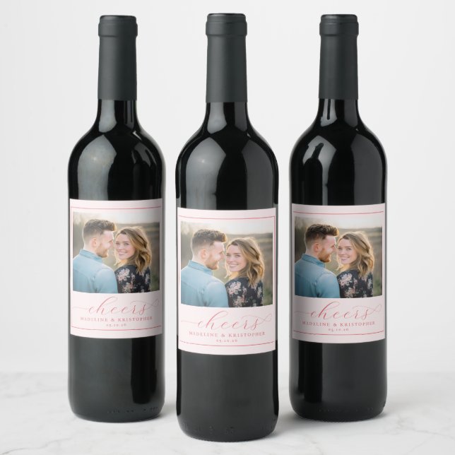 Joyful Pink Romantic Photo Wine Label (Bottles)