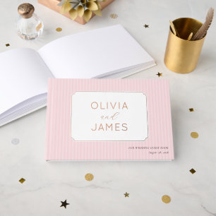 Joyful Pink Stripes With Stars Guest Book