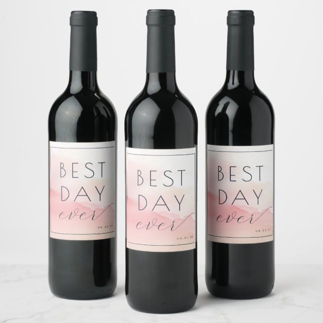 Joyful Pink Watercolor Celebration Wine Label (Bottles)