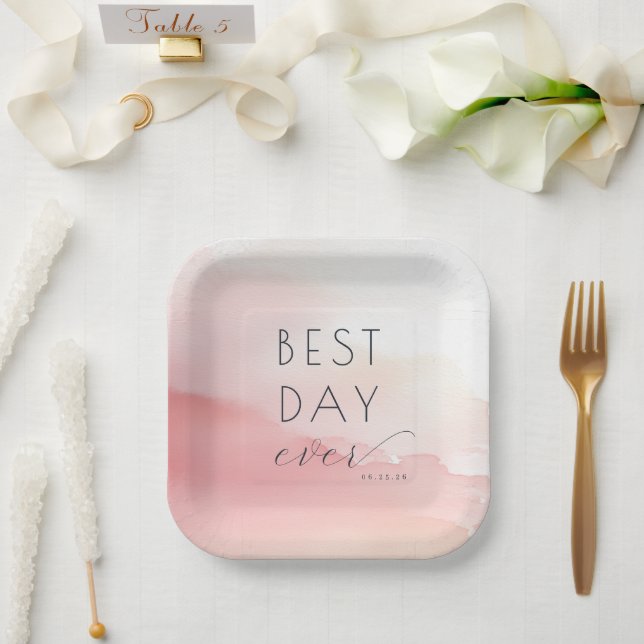 Joyful Pink Watercolor Wedding Plates (Wedding)