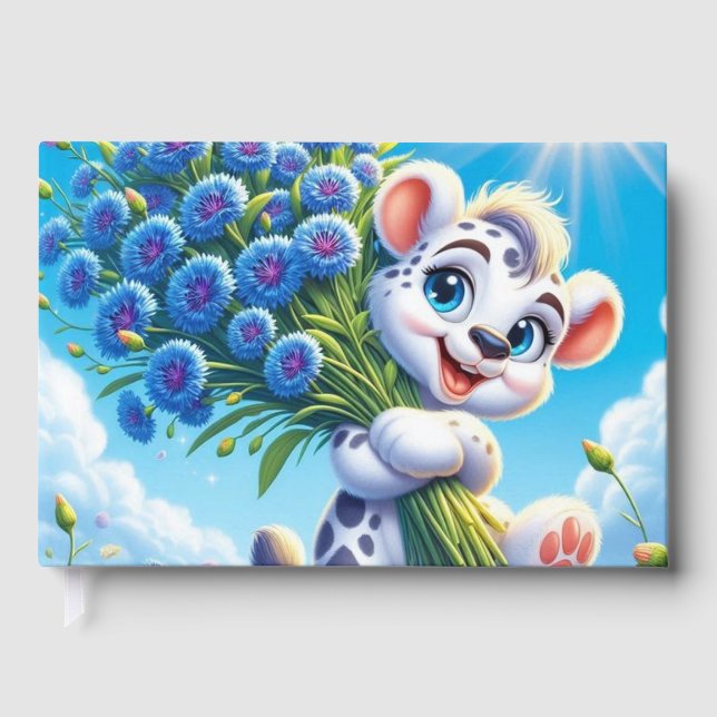 Joyful Puppy with Cornflowers in a Sunny Field Guest Book (Front)