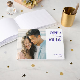 Joyful Purple Minimalist Photo Guest Book