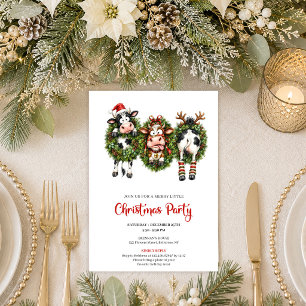 Joyful Quirky Cows Minimalist Christmas Party Invitation