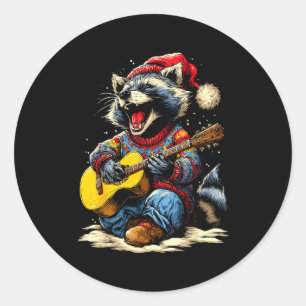 Joyful Raccoon Playing Guitar Animal Guitarist Chr Classic Round Sticker