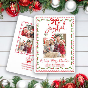 Joyful Red 5 Photo Hand Drawn Doodle Fun Christmas Holiday Card