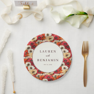 Joyful Red Floral Poppies Paper Plate