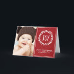 Joyful Red & White Holiday Birth Announcement<br><div class="desc">A cute holiday photo card for baby's first Christmas. This festive red and white birth announcement features a pretty white wreath with the word "Joy" written inside in fun lettering. Below, customise the text to include your baby's name, birth details, and your family signature. On the left, add your favourite...</div>