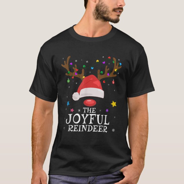 Joyful Reindeer Family Matching Christmas Party Pj T-Shirt (Front)
