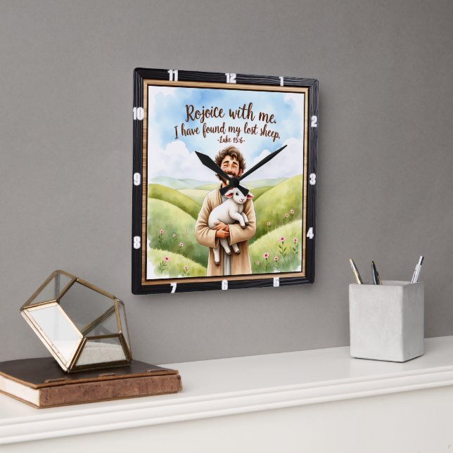Joyful Reunion: Shepherd's Embrace Square Wall Clock (Office)