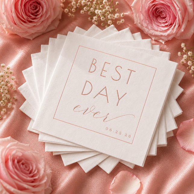Joyful Rose Gold Typographic Foil Napkins (Simulated foil napkins on table)