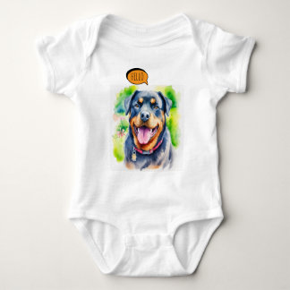 Joyful Rottweiler Pet  in Watercolor Baby Bodysuit