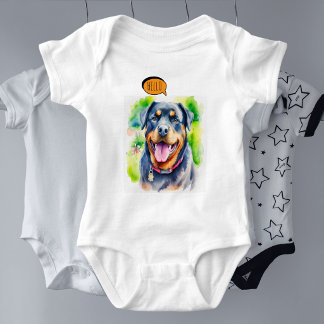 Joyful Rottweiler Pet  in Watercolor Baby Bodysuit