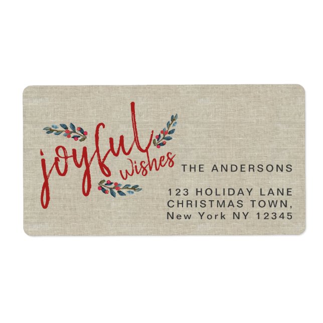 Joyful Rustic Linen Red Hand Lettered Christmas (Front)