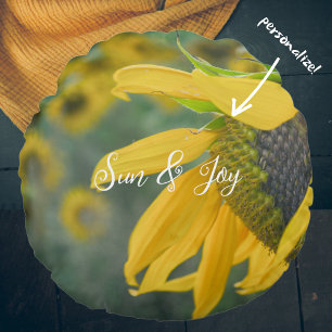 Joyful rustic sunflower round cushion