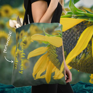 Joyful rustic sunflower tote bag