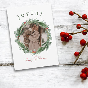 Joyful Rustic Wreath Photo Christmas Card