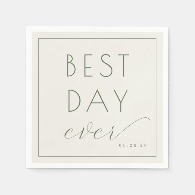Joyful Sage Green Typographic Celebration Card Napkin (Front)