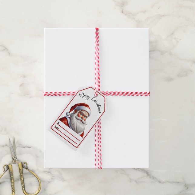 Joyful Santa Christmas gift tag (With Twine)