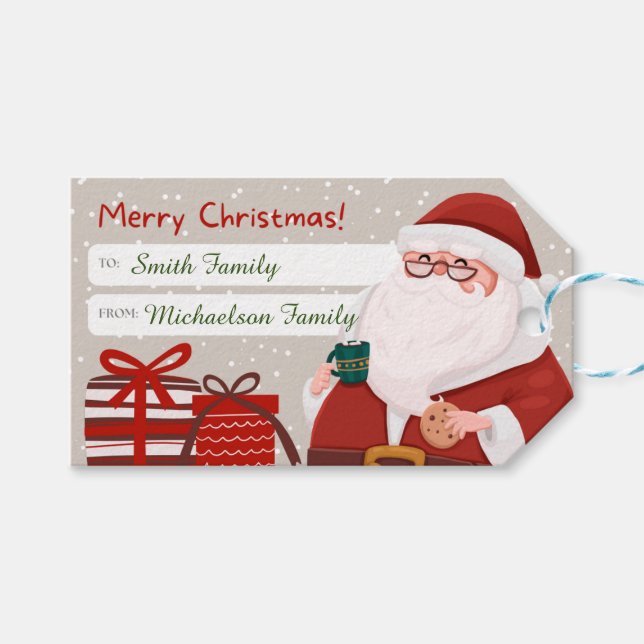 Joyful Santa Christmas  Gift Tags (Front (Horizontal))