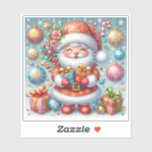 Joyful Santa Christmas Sticker!<br><div class="desc">A cheerful Santa Claus stands amidst festive ornaments and gifts,  radiating holiday spirit. Adorned in his classic red suit,  he holds colourful presents while surrounded by shimmering decorations,  evoking warmth and joy of the Christmas season.</div>