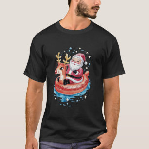 Joyful Santa Claus Floating on Reindeer Inflatable T-Shirt