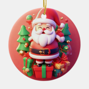 Joyful Santa Claus Surrounded by Festive Christmas Ceramic Tree Decoration