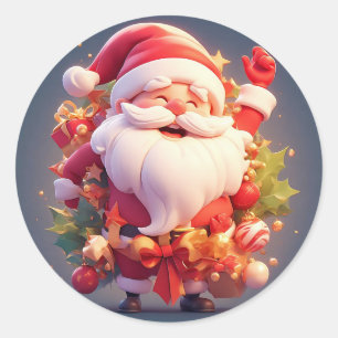 Joyful Santa Claus Surrounded by Festive Christmas Classic Round Sticker