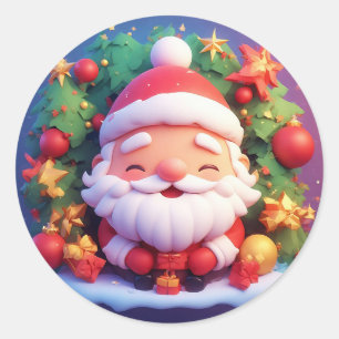 Joyful Santa Claus Surrounded by Festive Christmas Classic Round Sticker