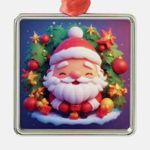 Joyful Santa Claus Surrounded by Festive Christmas Metal Tree Decoration