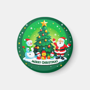 Joyful Santa Claus With Snowman Magnet