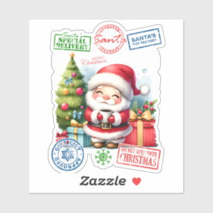 Joyful Santa Sticker With Gifts