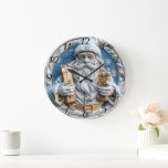 Joyful Santa with Christmas gifts Large Clock<br><div class="desc">A charming depiction of Santa Claus holding beautifully wrapped presents,  surrounded by a winter wonderland backdrop. Delicate snowflakes complement his joyful expression,  capturing the essence of holiday magic and the spirit of giving.</div>